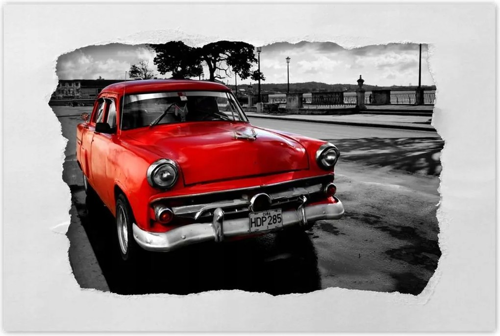 Poszter 60x40 Kubai piros autó