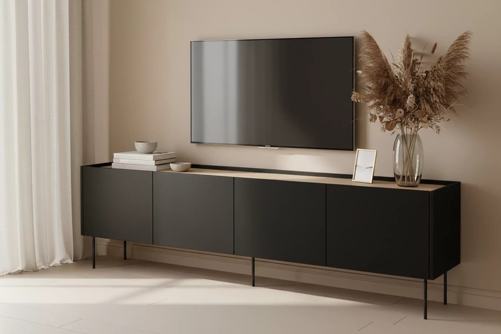 Desin TV-szekrény 220 cm fém lábakkal - fekete matt / nagano tölgy