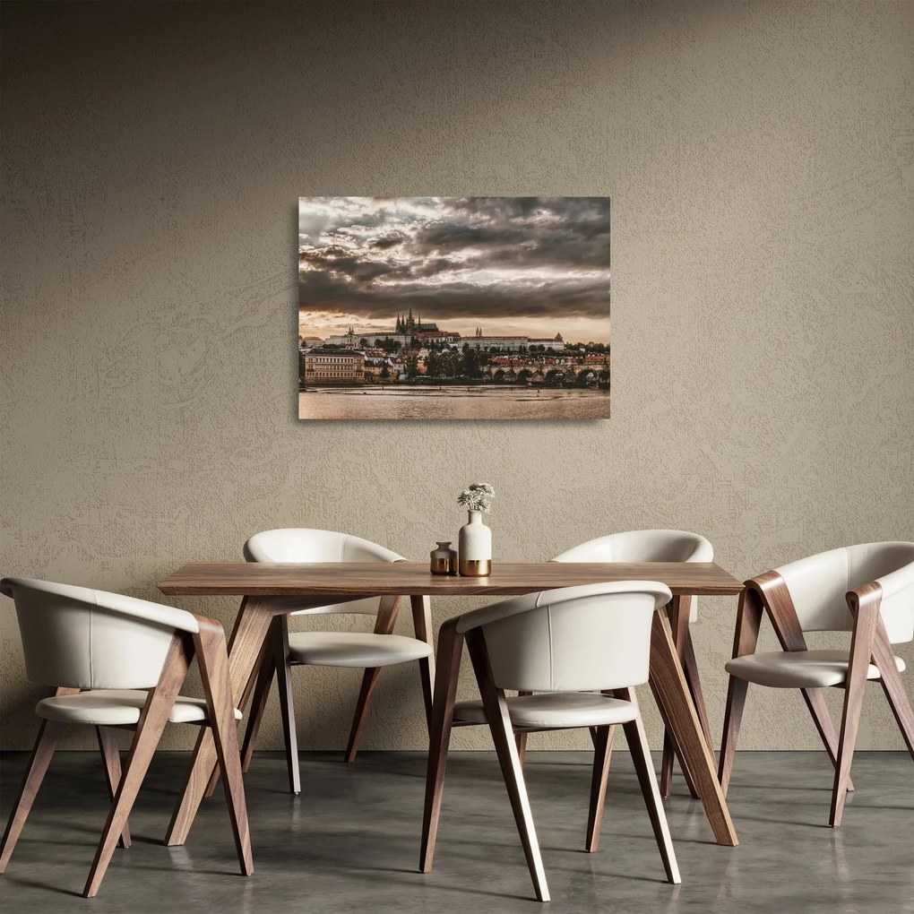 Prágai vár a félhomályban képe (üvegen) (70x50 cm)