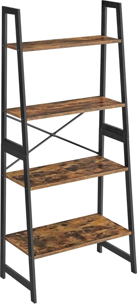 Könyvespolc 4 szintes 63x34x137 cm, rusztikus barna és fekete színben,
