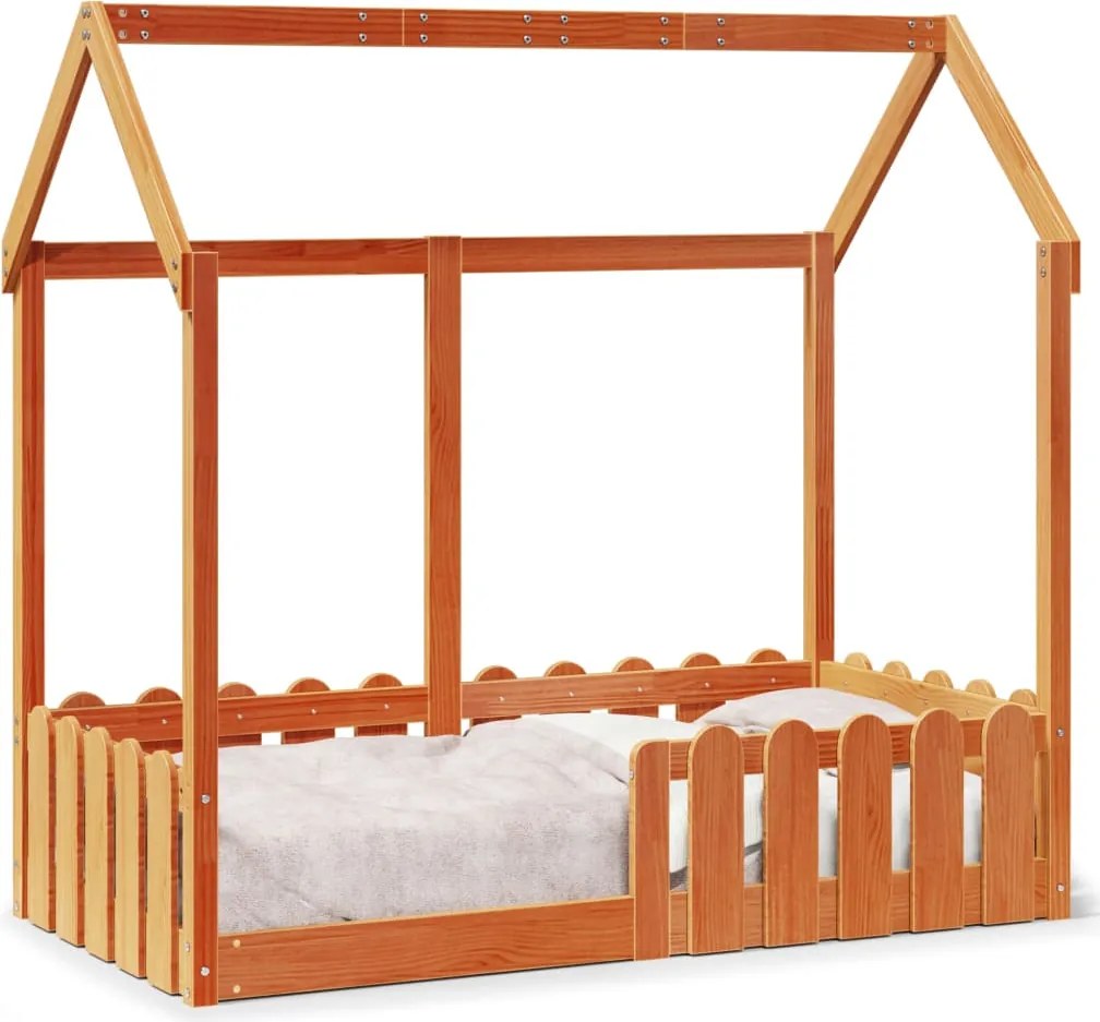 vidaXL viaszbarna tömör fenyőfa házikó gyerekágykeret 70 x 140 cm