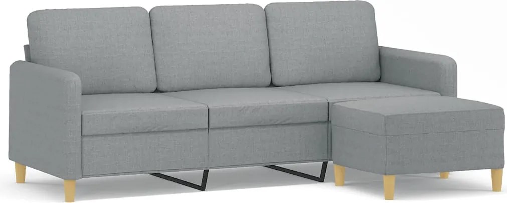 vidaXL 3 személyes világosszürke szövet kanapé lábtartóval 180 cm