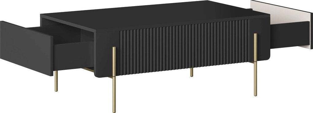 Malmi dohányzóasztal 100 cm fiókokkal - matt fekete / arany lábak