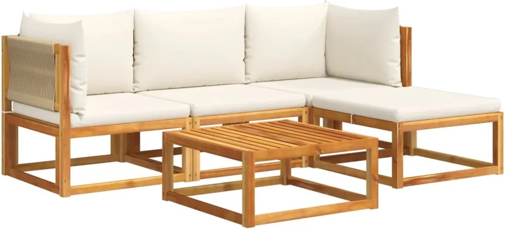 vidaXL 5 darabos kerti kanapégarnitúra párnákkal, akácfa és kötél