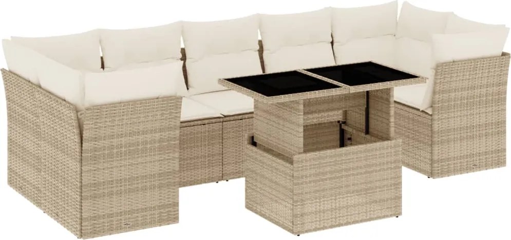 vidaXL 8 részes bézs polyrattan kerti ülőgarnitúra párnával