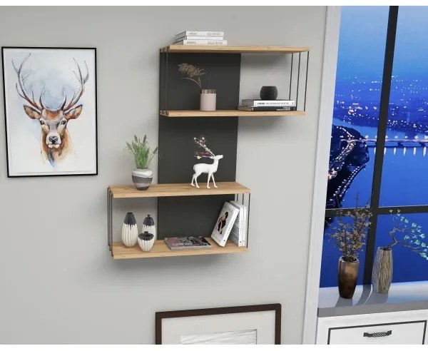 Fali polc DESTAN 96x65 cm antracit/barna