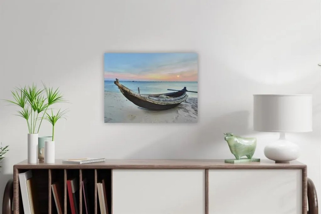 Fali kép Hajó a strandon LED időzítővel 30 x 40 cm