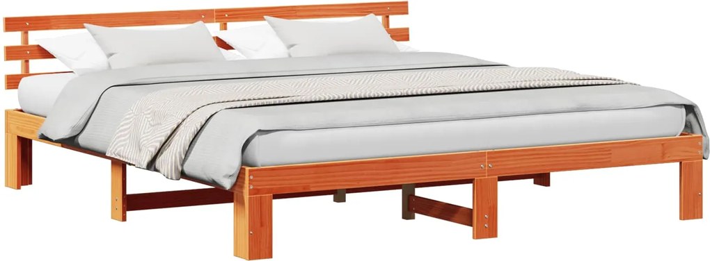 vidaXL Ágykeret fejtámlával Faggyú barna 200 x 200 cm Tömör fenyőfa