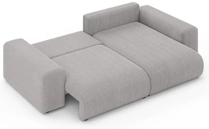 Világosszürke kordbársony kinyitható tárolóhelyes sarokkanapé (variálható sarok) Luma – Ropez