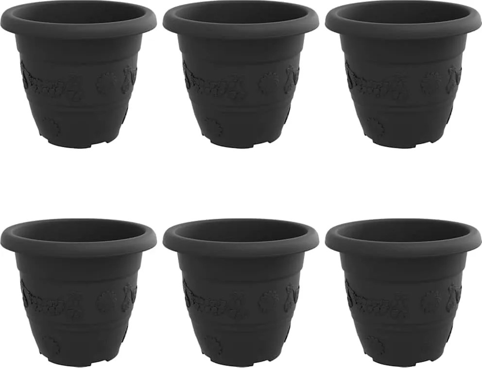 vidaXL Kerek Virágcserép 6 pcs Fekete Ø 26 x 21,5 cm Műanyag