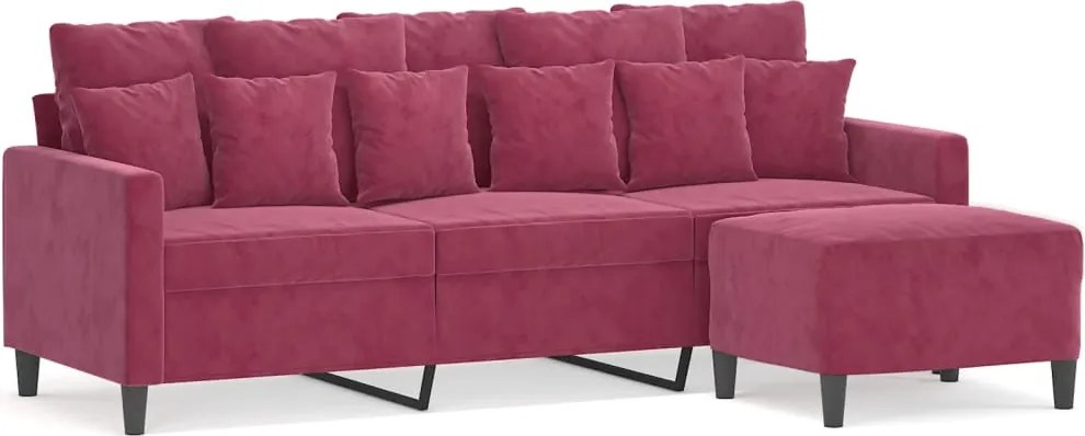 vidaXL 3 személyes bordó bársonykanapé lábtartóval 180 cm