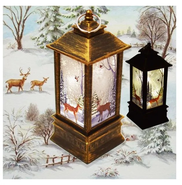 Karácsonyi mintás LED lámpás Szarvas Képpel - 19 cm Bambi l10985