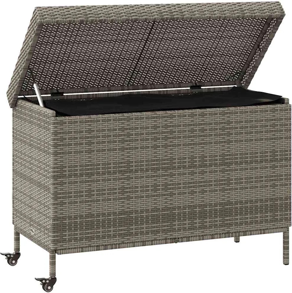 Szürke Polyrattan Kerti Tárolóláda Kerekekkel 110X55X73 Cm