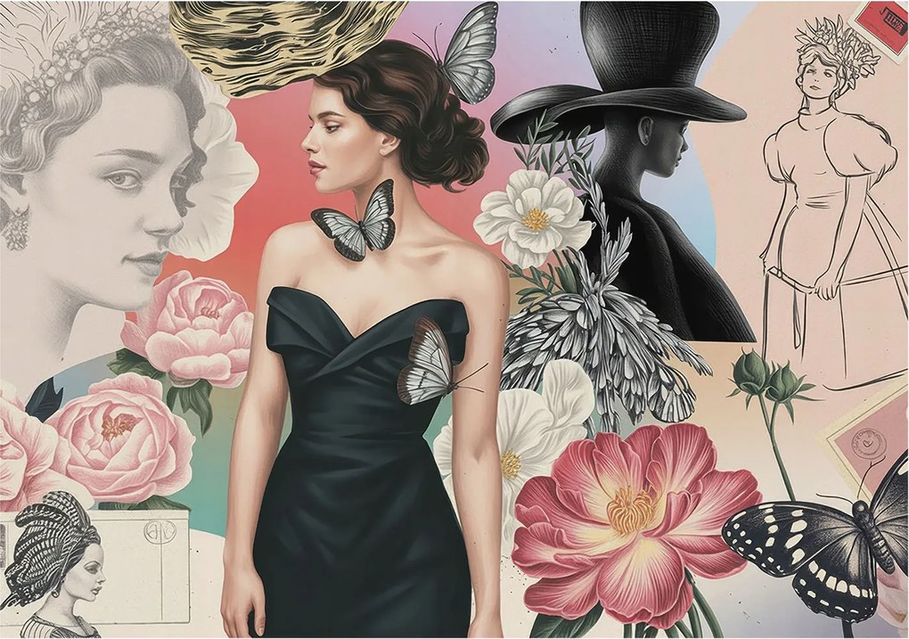 Divatos Flizelin Fali Tapéta Furnér Virágok és portrék 312x219 Ragasztó