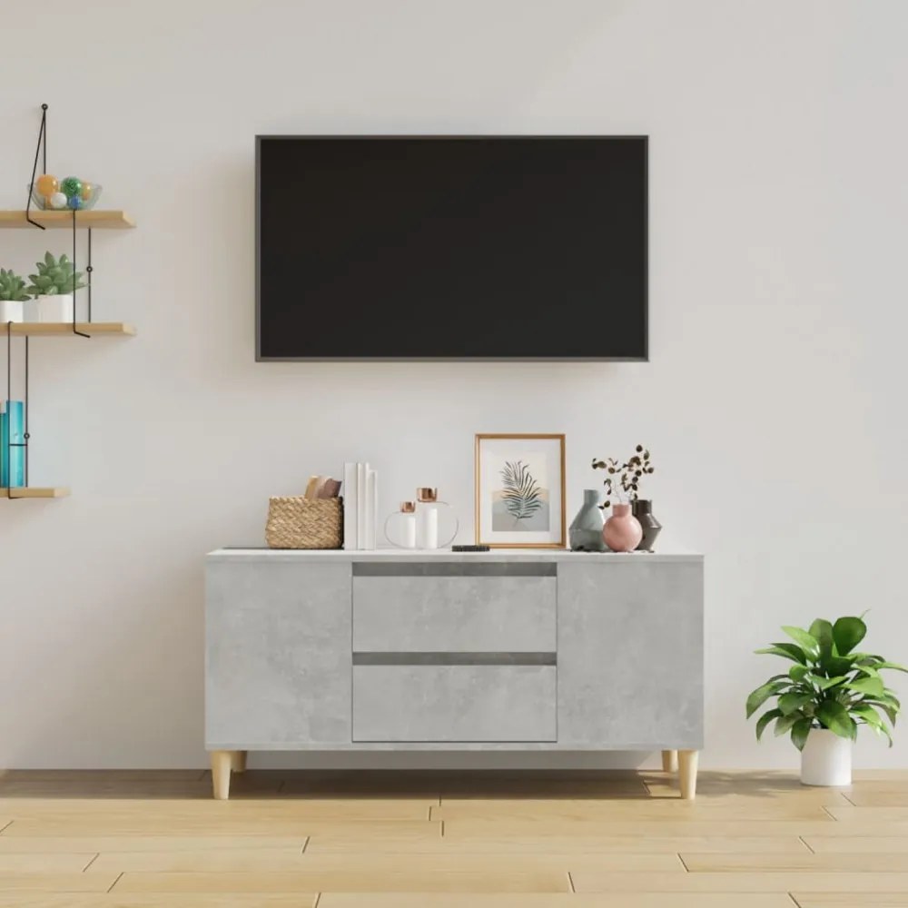 betonszürke szerelt fa TV-szekrény 102 x 44,5 x 50 cm