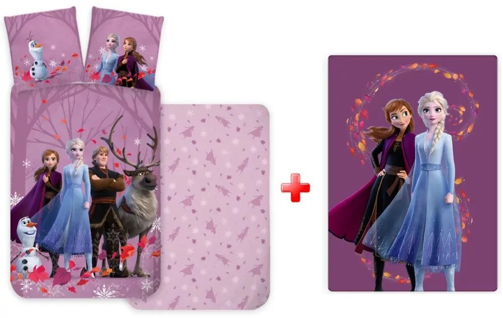 Disney Jégvarázs Purple Wind gyerek, ovis ágyneműhuzat és polár takaró szett