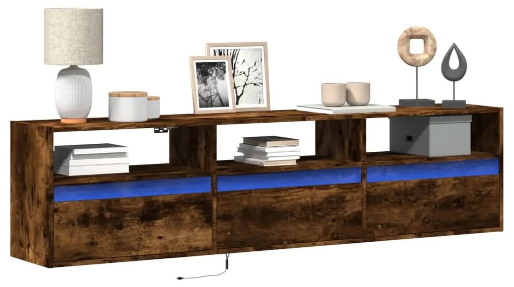 füstös tölgy falra szerelhető TV-szekrény LED-del 180x31x45cm