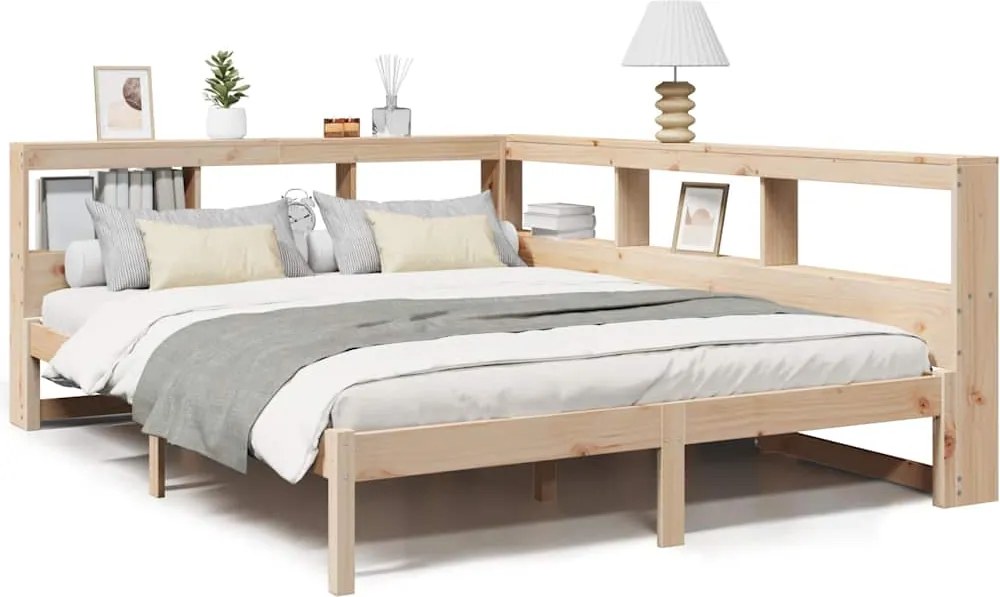 vidaXL tömör fenyőfa könyvespolcos ágy matrac nélkül 140 x 200 cm