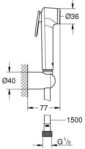 GROHE 26353000 - TEMPESTA-F 30 bidé zuhany tartóval és 150 cm-es tömlővel, króm