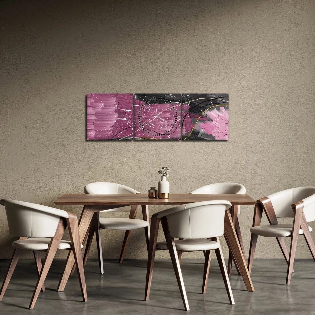 Kép - Rózsaszín-fekete absztrakció (órával) (90x30 cm)