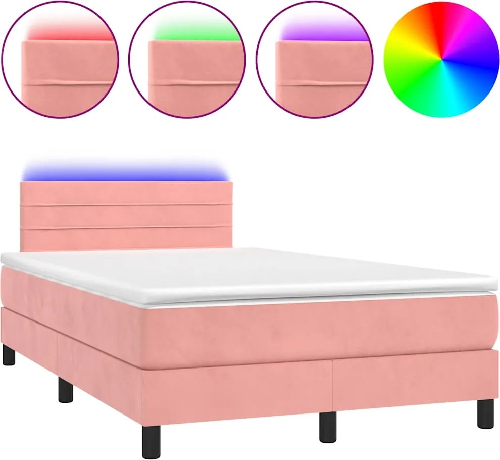 vidaXL rózsaszín bársony rugós és LED-es ágy matraccal 120 x 190 cm
