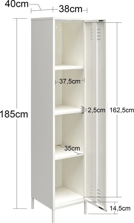 Fehér fém szekrény 38x185x40 cm Mission District – Støraa