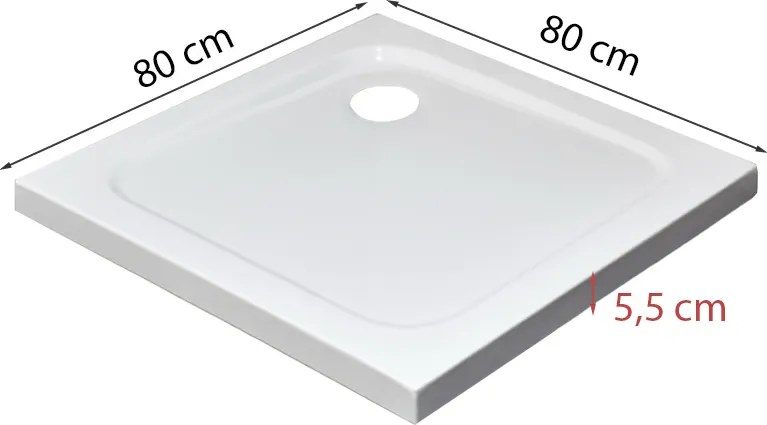 Modena Slim szögletes alacsony akril zuhanytálca, 80x80x5,5 cm-es méretben