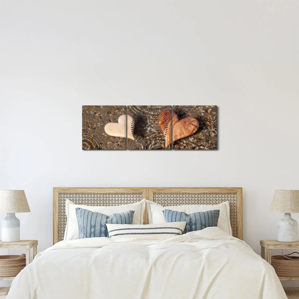Kép - Fából készült szívek (órával) (90x30 cm)