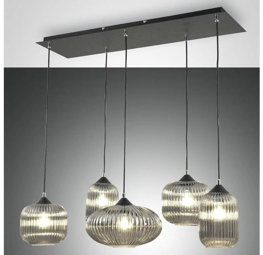 Fabas Luce 3627-48-126 - Csillár zsinóron GILLIS 5xE27/40W/230V szürke/fekete