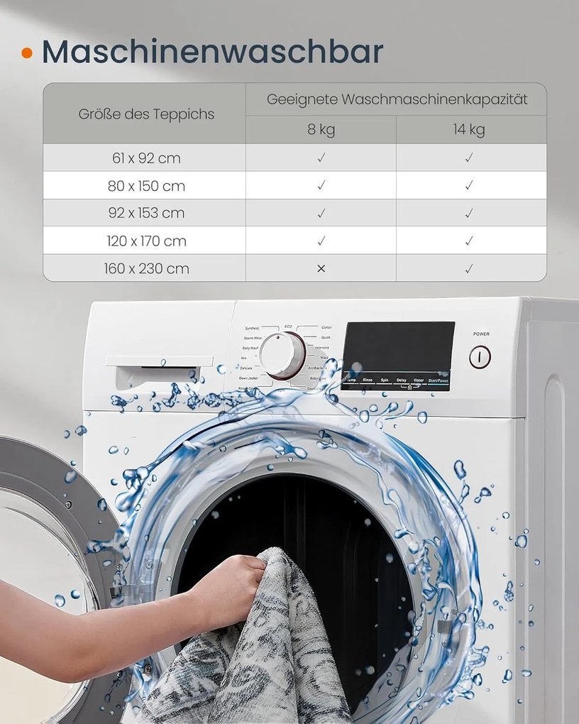 Vintage stílusú, gépben mosható szőnyeg 160 x 230, szürke