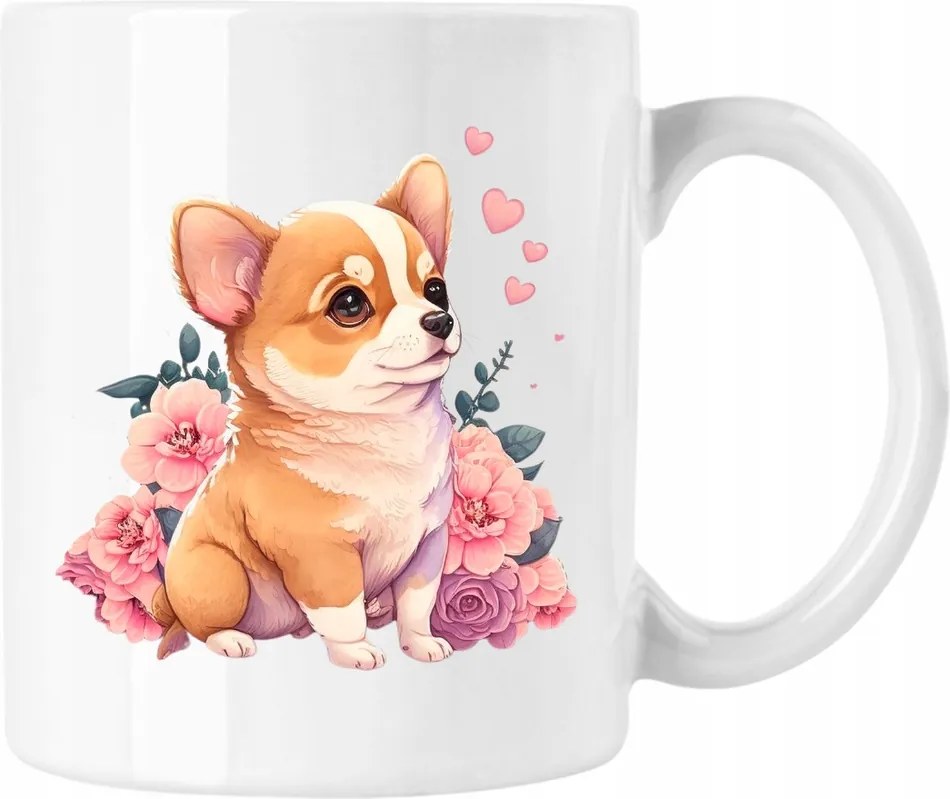 Bögre Kutya Virágok Kedves 4 Fehér 330ml