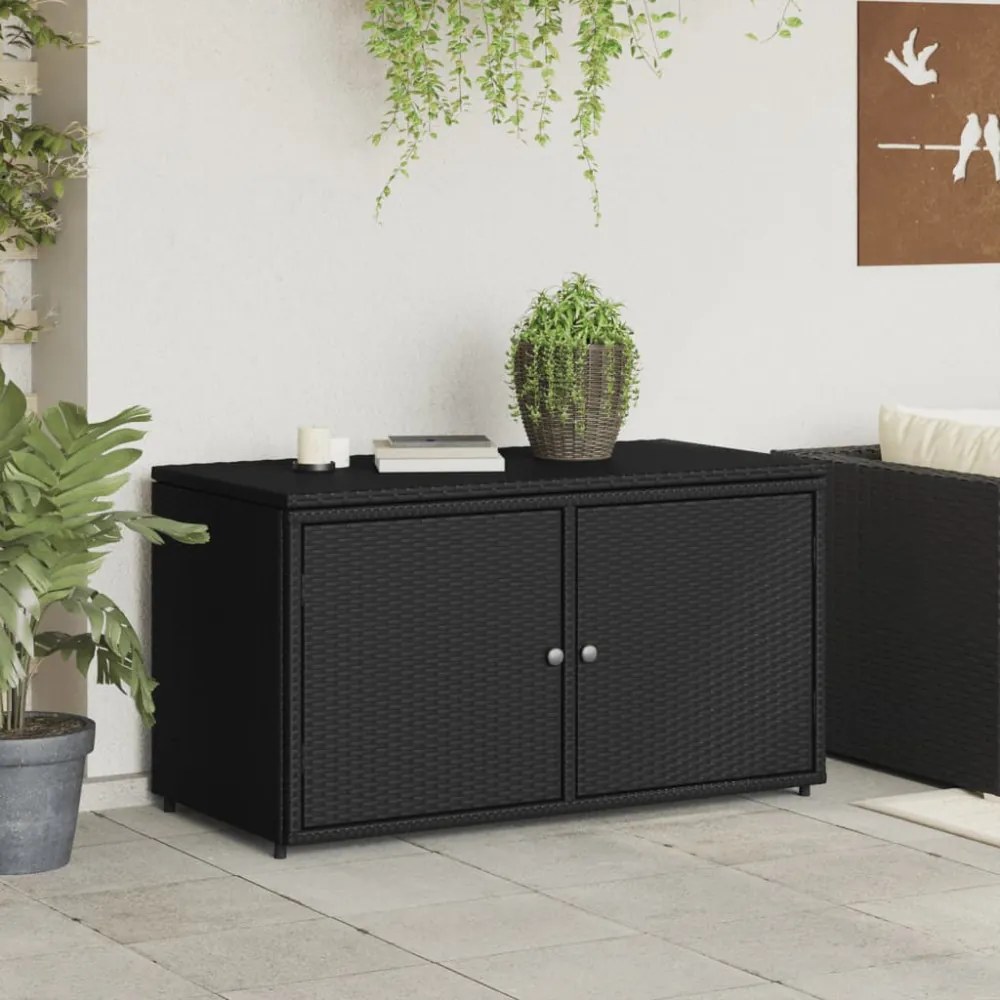 fekete polyrattan kerti tárolószekrény 110 x 55 x 60,5 cm