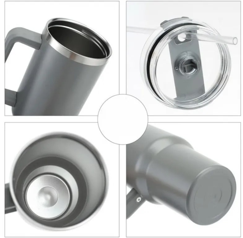 Termosz bögre szívószállal TERMOS 1000 ml, szürke