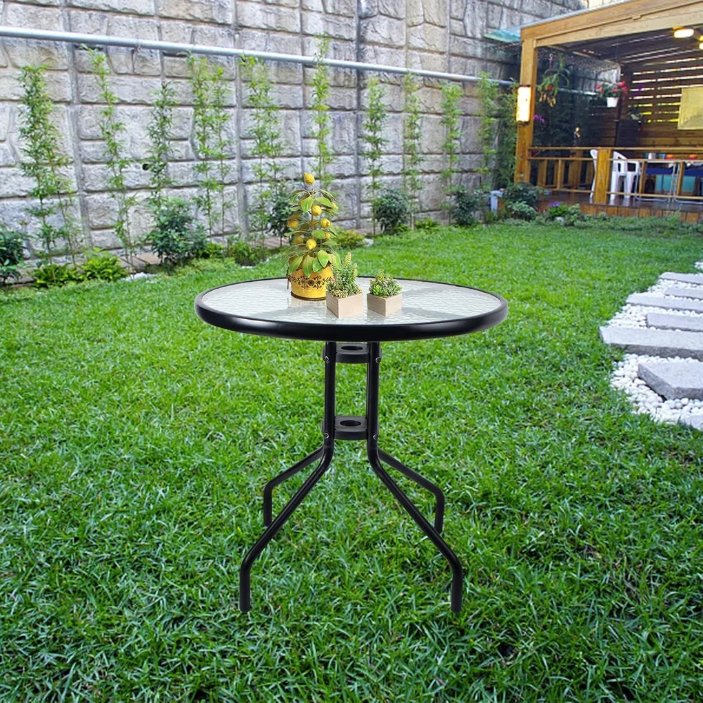 Kerek kerti asztal üveglappal ISLAND 60 cm, fekete