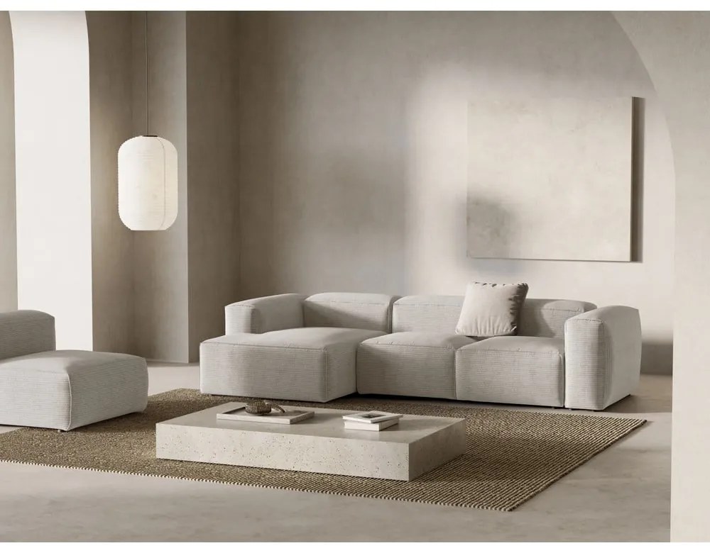 Bézs kordbársony sarokkanapé (bal oldali-heverő résszel) Bergamo – Cosmopolitan Design