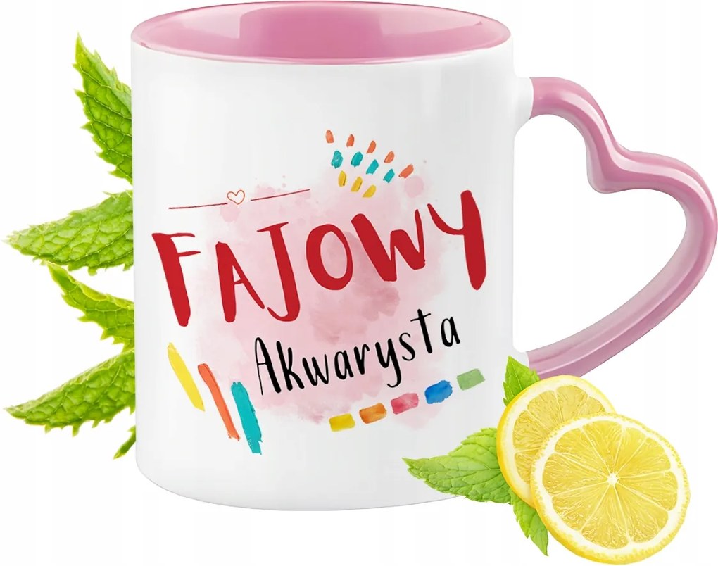 Akvarista Bögre Rózsaszín Szív Alakú Füllel Kávé Ajándék