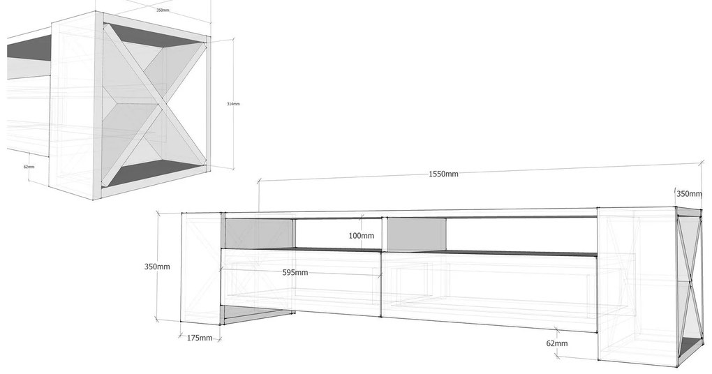 TV szekrény Sosruko - Walnut, White