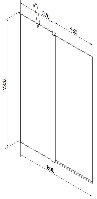 Mexen Flip, 1 szárnyas kádparaván 80 x 150 cm, 6 mm átlátszó üveg-fekete mintás, fekete profil, 894-080-101-70-77