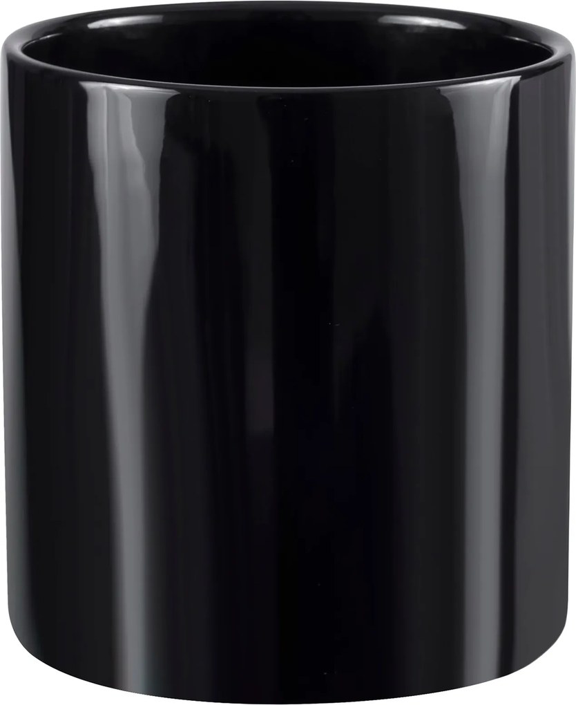 Virágtartó kerámia fedél fekete fényes henger 13x14 cm mázas sima