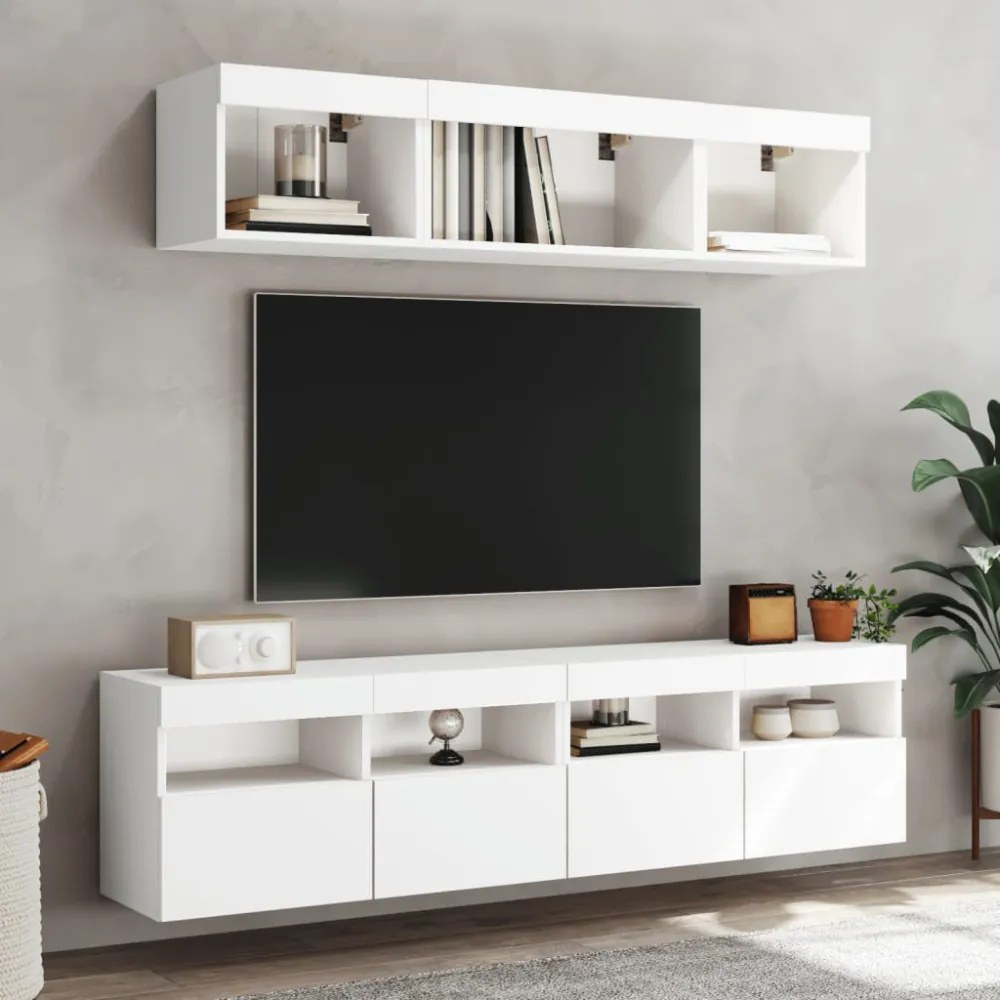 fehér falra szerelhető TV-szekrény LED-lámpákkal 80x30x40 cm
