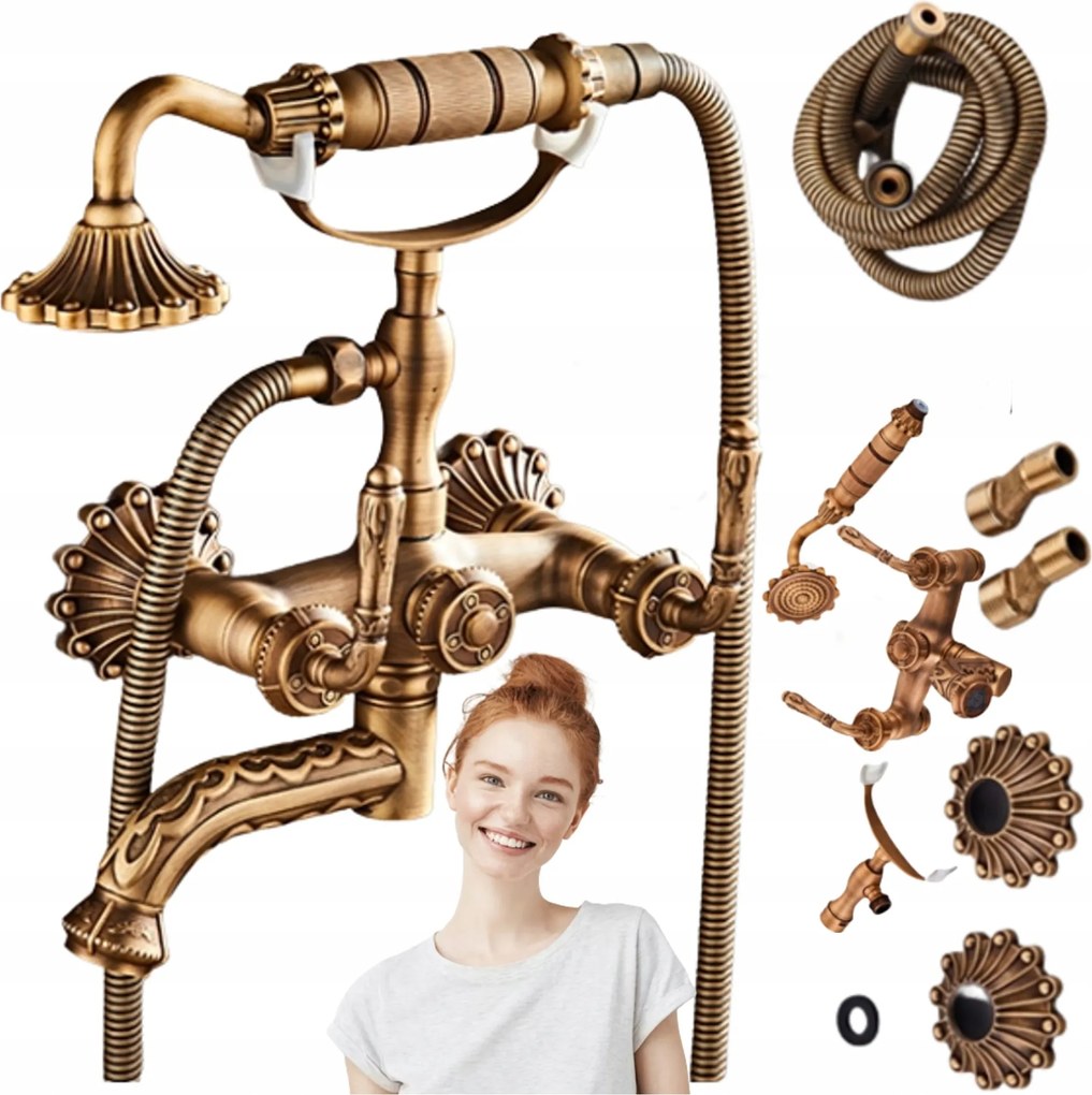 Kád csaptelep Retro Antik Sárgaréz Kád Csaptelep 2 Lyukú Fali