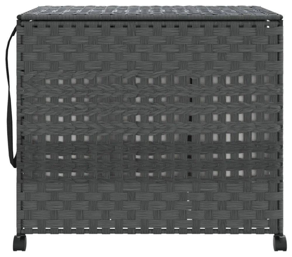 szürke rattan szennyeskosár kerekekkel 66x35x60 cm