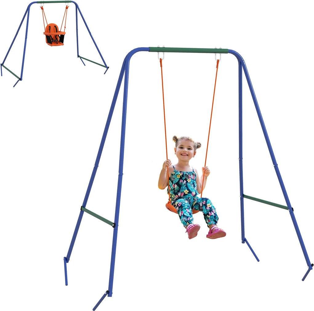 Outsunny 2 az 1-ben Gyermek Hinta Gyerekeknek és Csecsemőknek, 1 Gyermeküléssel, 1 Csecsemőüléssel és Biztonsági Övvel Kültéri és Beltéri Használatra