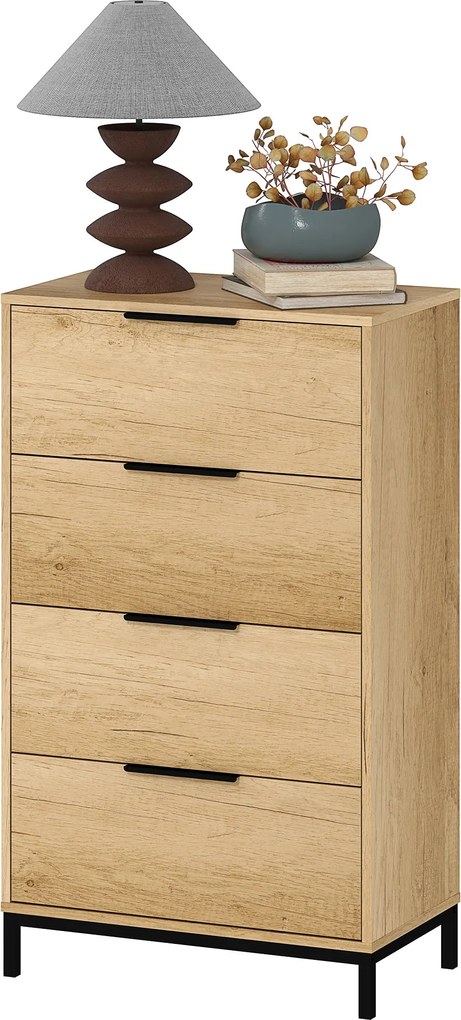 HOMCOM 4 fiókos magas komód fém fogantyúkkal — keskeny komód hálószobába, előszobába vagy nappaliba, 62 x 35 x 105 cm | Aosom