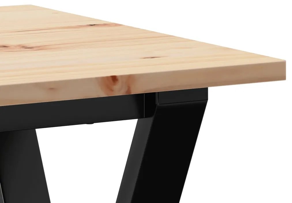 tömör fenyőfa és acél étkezőasztal Y-vázzal 50x50x75 cm