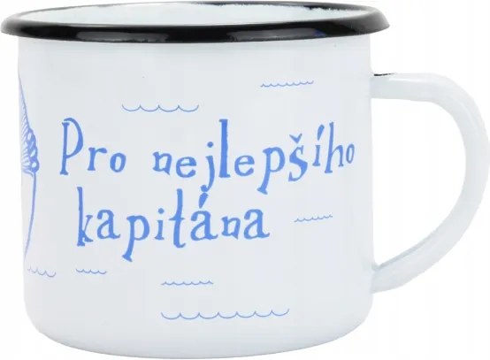 Zománc bögre 8 cm/0.35l, fehér "legjobb kapitány" dobozban