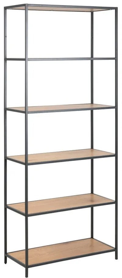 Fekete-natúr színű polcos állvány tölgyfa dekorral 77x185 cm Seaford – Actona