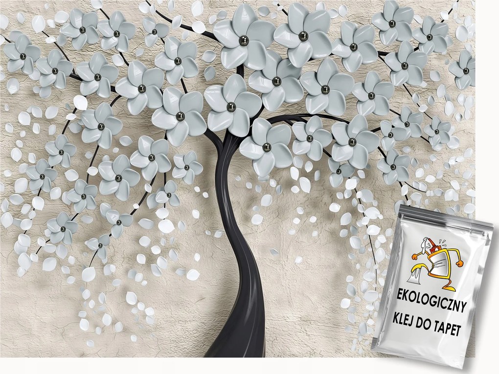 Fotótapéta Flizelina Absztrakt 3D Fa Fehér Virágok 250x175 ragasztó