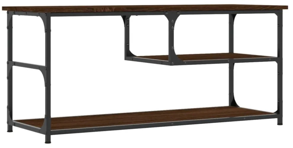 barna tölgy színű szerelt fa és acél TV-szekrény 103x38x46,5 cm