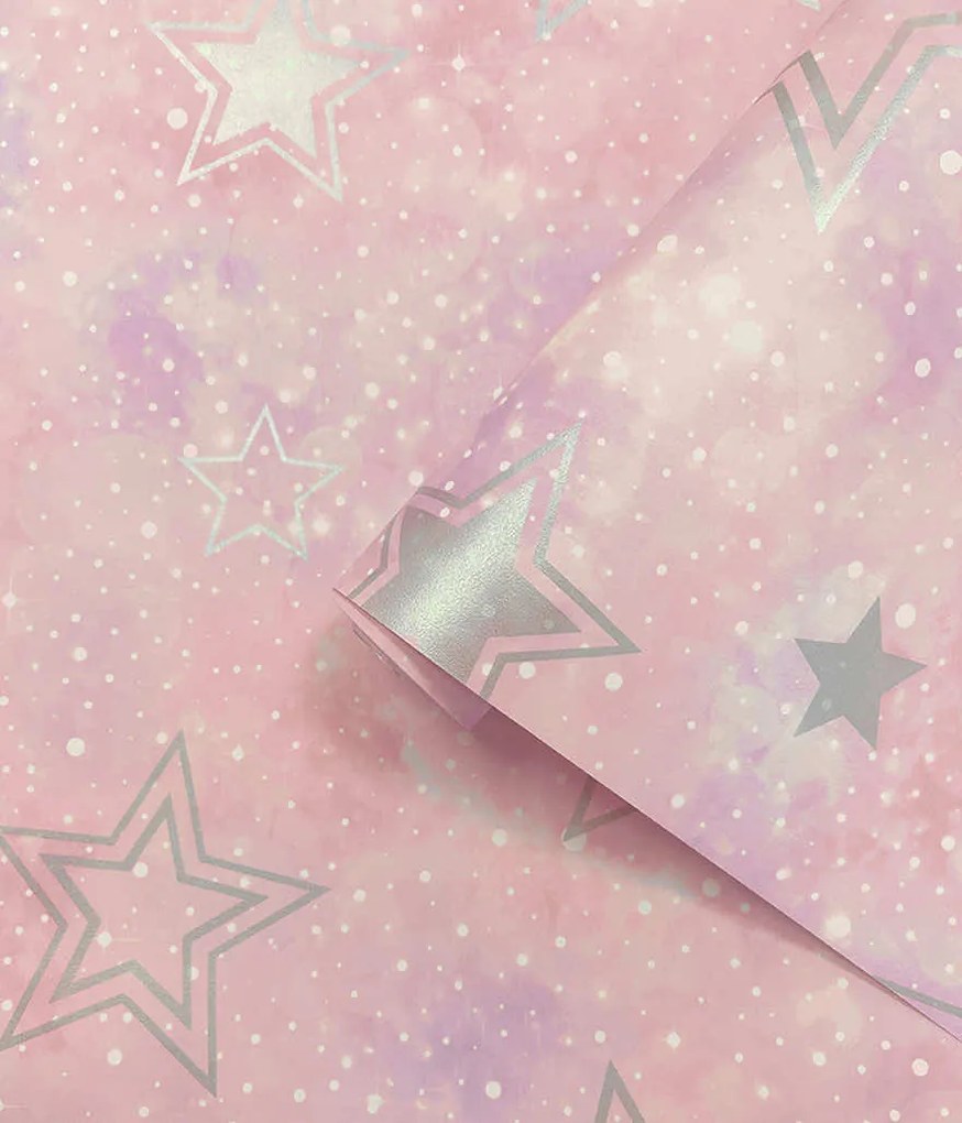 Holden Decor Adventure Awaits Stardust Midnight ezüst-rózsaszín csillagos papír tapéta – 14060